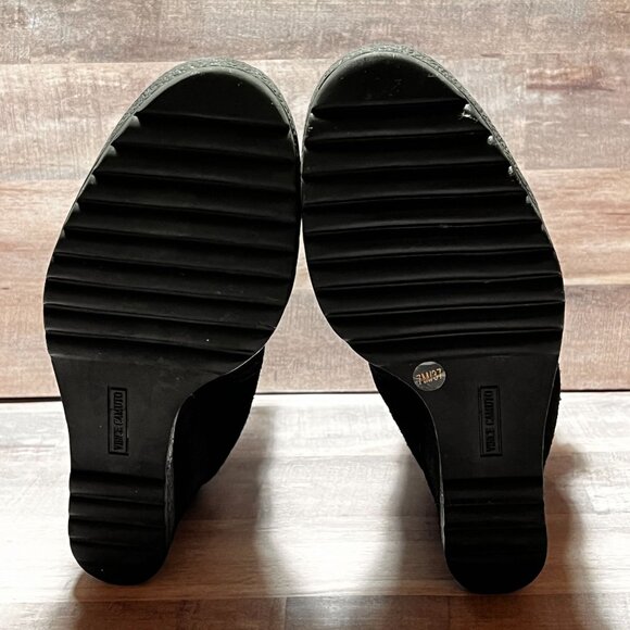 Vince Camuto Womens Black Suede Wedge Heel Ankle Booties Size 7M/37 Buckle - Picture 8 of 13